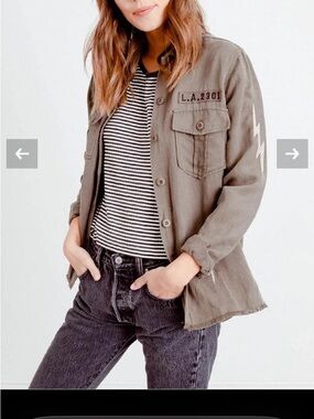 Rails Olive Utility Jacket with Lightning Sleeve Graphic